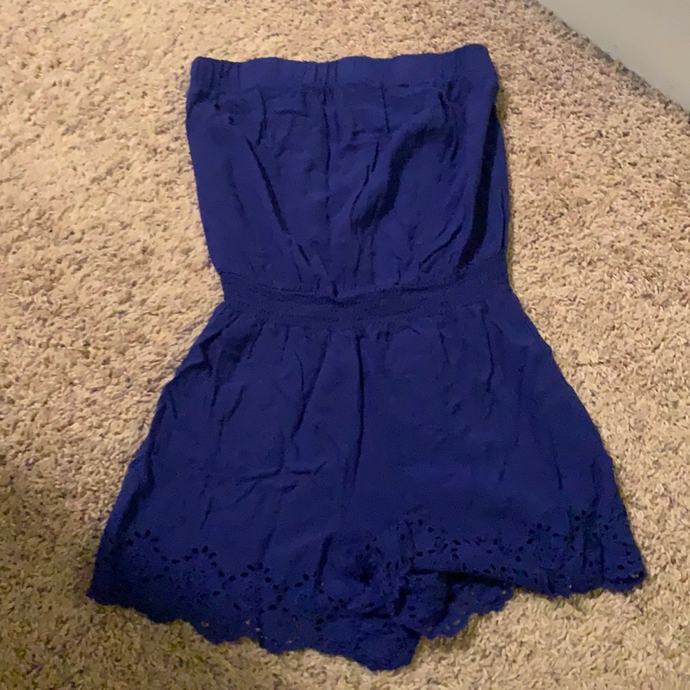 Blue tube top romper, lace detail bottom
